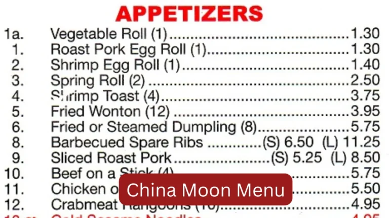 China Moon Menu