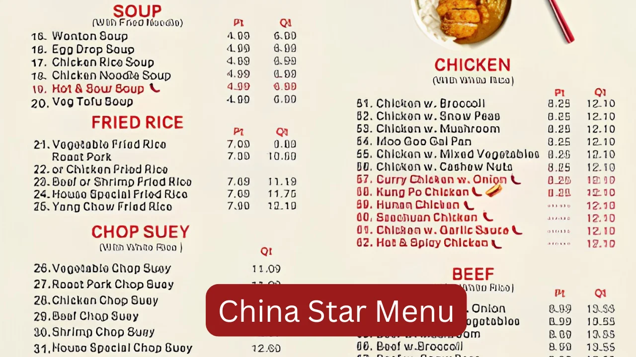 China Star Menu