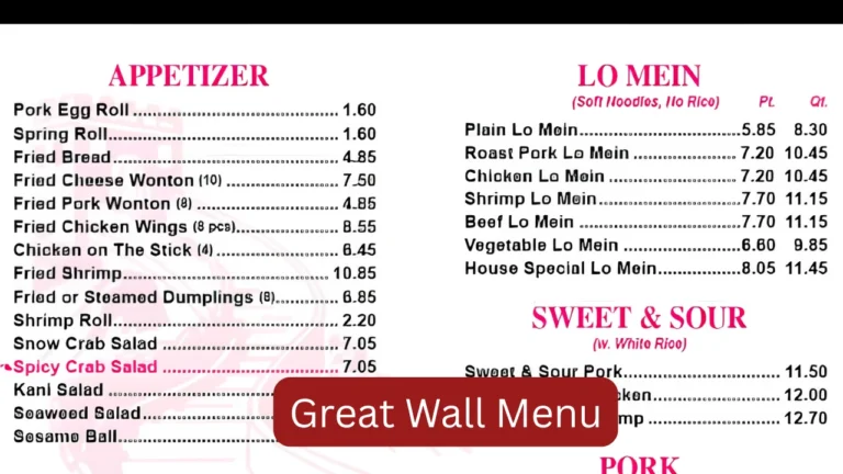 Great Wall Menu