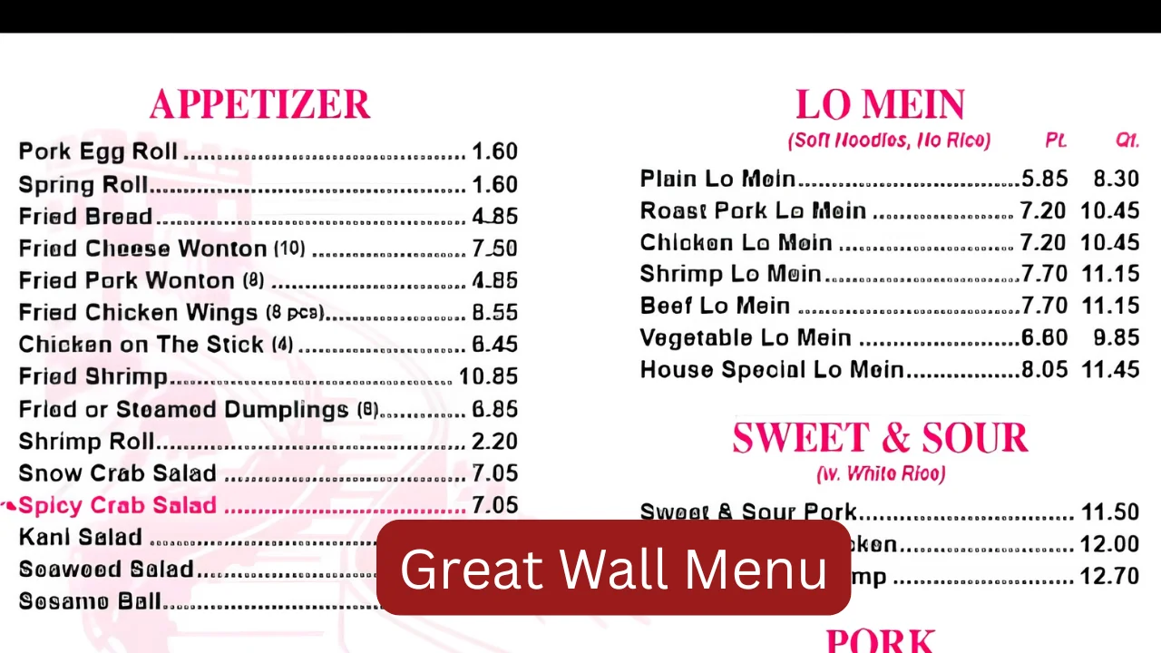 Great Wall Menu