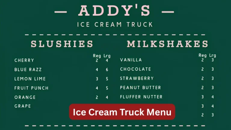 Ice Cream Truck Menu