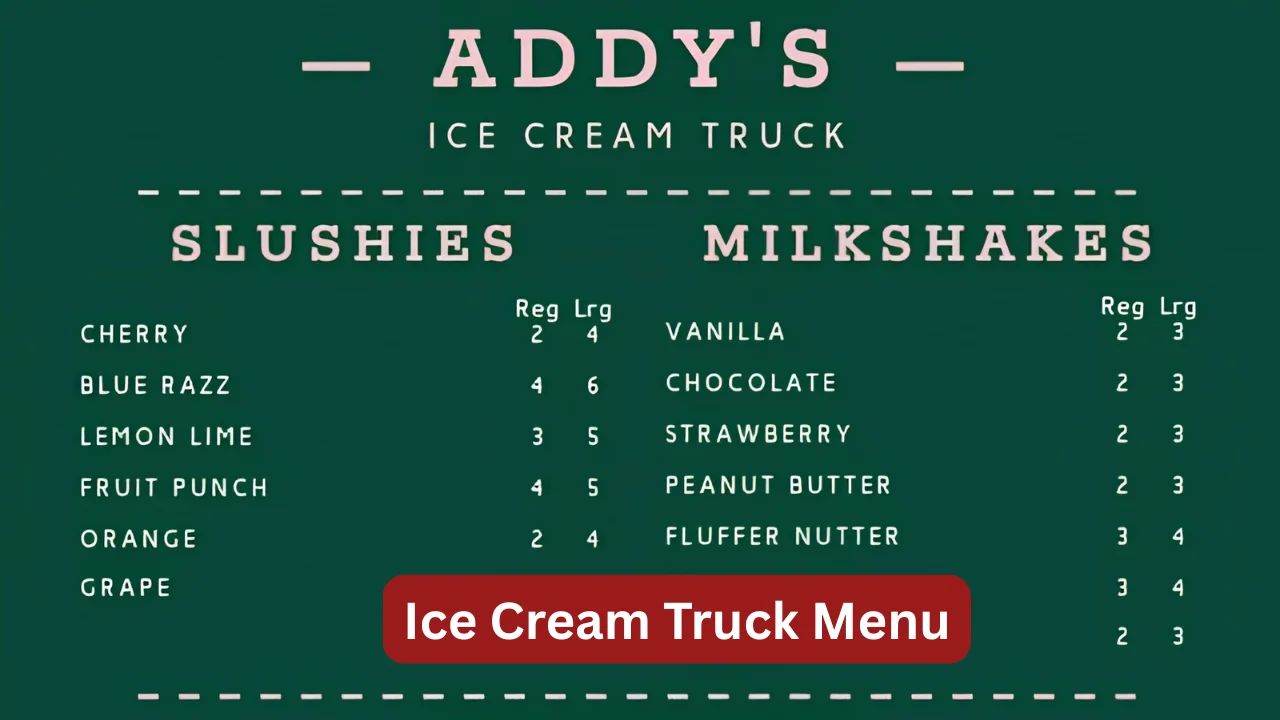 Ice Cream Truck Menu