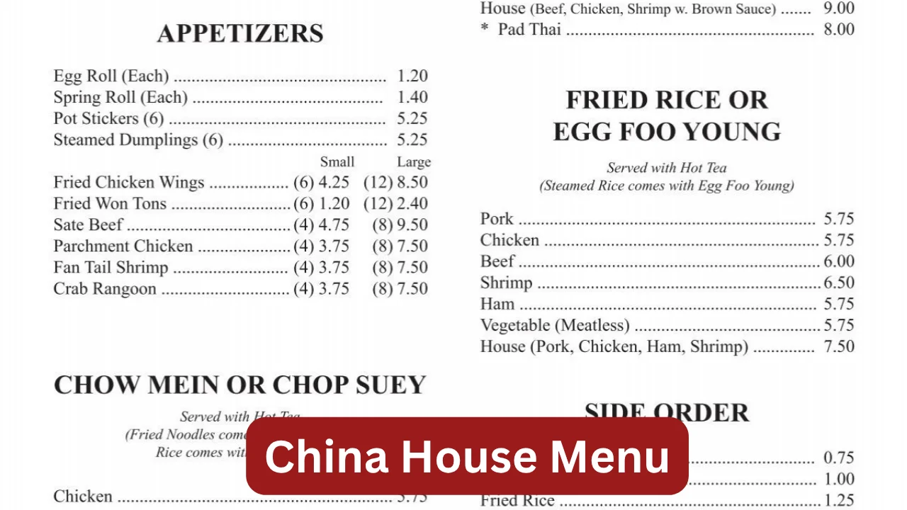 China House Menu