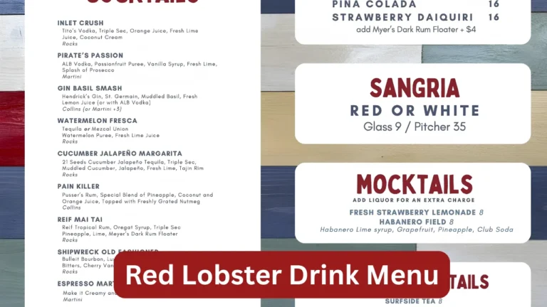 Red Lobster Drink Menu