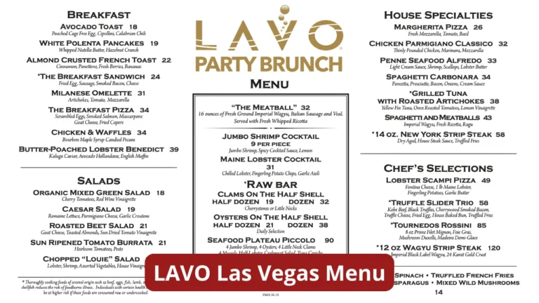 LAVO Las Vegas Menu