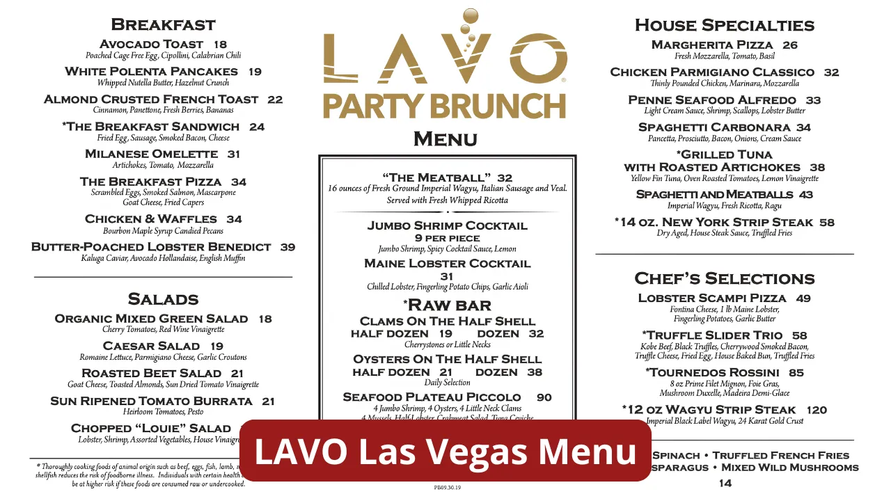 LAVO Las Vegas Menu